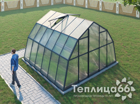 Теплица Рада Каспий из поликарбоната, 4х4 метра, графитовая